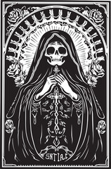 Fototapeta premium Praying Design of Santa Muerte Dagger Vector Art of Santa Muerte