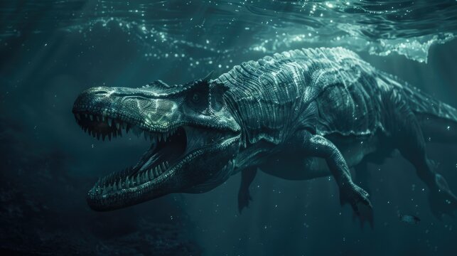 Pliosaurus, marine dinosaur from the Jurassic period. Terrifying marine predator hunting under the sea
