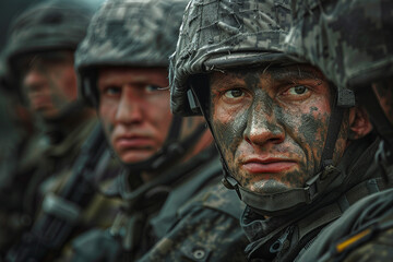 Fototapeta premium Warfare young soldier created by AI generative technology
