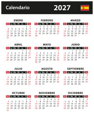 2027 Calendar - vector stock illustration. Spain, Spanish version | Calendario 2027 - ilustraci&oacute;n vectorial de stock. Espa&ntilde;a, versi&oacute;n en espa&ntilde;ol