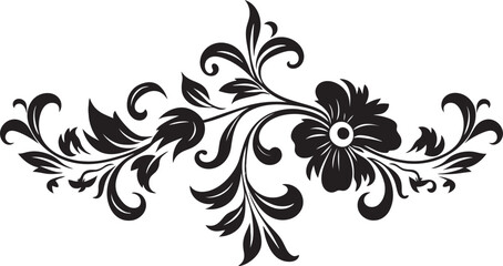 Retro Floral Badge Design with Vintage Style Decorative Floral Divider Line Emblem Art