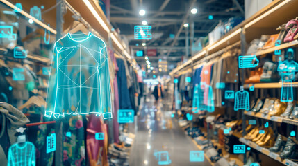 Fototapeta premium Integrated retail management system. The concept of omnichannel retailing, highlighting real-time data integration for inventory and customer preferences across platforms
