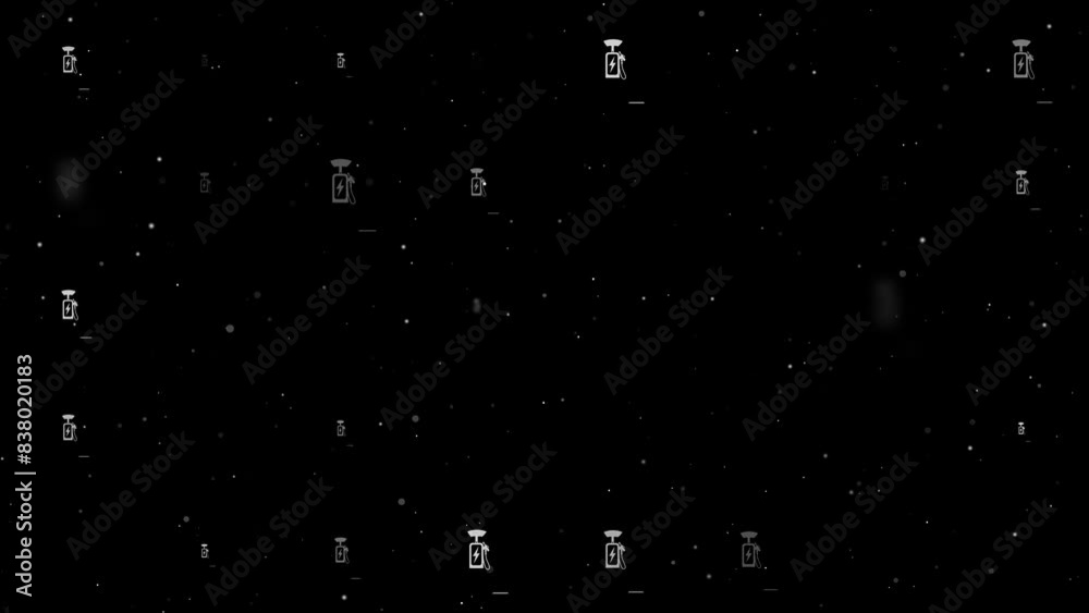 Poster template animation of evenly spaced electric charging station symbols of different sizes and opacity
