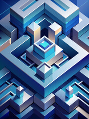Abstract Geometric Blue Maze in 3D Design