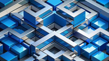 Obraz premium Futuristic Blue Geometric Maze Abstract Background