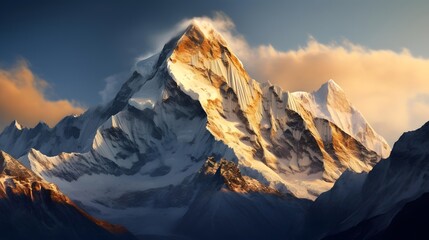 Panoramic view of Himalaya mountains at sunset, Nepal.