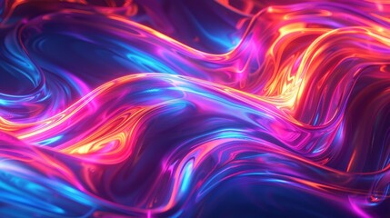 Obraz premium Fluid neon light shapes that flow and twist like liquid, captured in a high-resolution image to highlight the smooth transitions and glowing edges 