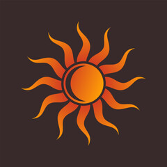Gradient orange sun on dark brown background. Vector logo or icon.