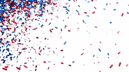 Festive red, white, and blue confetti falling, symbolizing celebration and joy, perfect for patriotic events and national holidays.