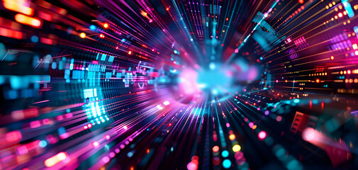 Vibrant digital abstract background featuring colorful light trails and dynamic motion, perfect for technology and futuristic themes.