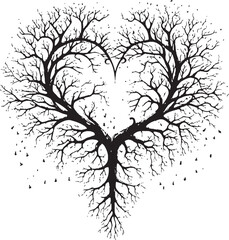 Heart Shaped Dry Tree Icon Decorative Logo Element Vector Graphic of Heart and Dry Tree Retro Emblem