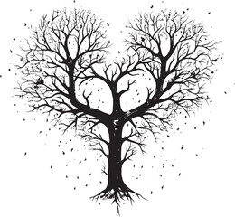Heart Shaped Tree Silhouette Vector Icon Art Icon Design of Heart with Dry Tree Elegant Symbol
