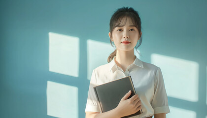 Obraz premium Confident Asian Teacher Standing in Front of the Chalk Board in Classroom