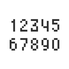 Black pixel number set. Digital numbers in simple style.