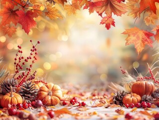 Thanksgiving decor sale banner with autumn leaves and harvest elements focus on, autumn, ethereal, Blend mode, Home goods store backdrop