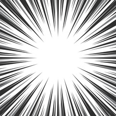 Obraz premium Black concentration line material. Comic style radial speed lines. Sunburst template. Manga speed frame, superhero action, flash explosion template. Ray blast glow.