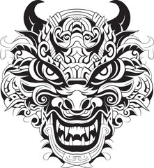 Front View Dragon Head Badge Legendary Graphic Dragon Head Logo Vector Icon Design