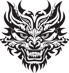 Frontal Dragon Emblem Mythical Graphic Detailed Dragon Head Badge Fantasy Symbol