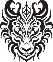 Detailed Dragon Head Symbol Front View Graphic Dragon Head Illustration Mythical Artwork