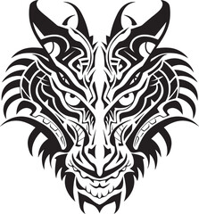 Mythical Creature Badge Front View Graphic Dragon Head Symbol Fantasy Emblem