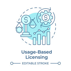 Usage-based licensing soft blue concept icon. Pricing model, license compliance. Round shape line illustration. Abstract idea. Graphic design. Easy to use in infographic, presentation