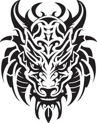 Mythical Dragon Icon Front View Design Detailed Dragon Head Badge Fantasy Emblem