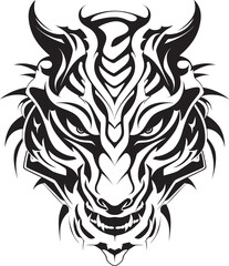 Fototapeta premium Mythical Creature Badge Frontal Design Dragon Head Art Detailed Emblem
