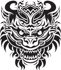 Obraz premium Dragon Head Illustration Mythical Design Fantasy Creature Badge Front View Symbol