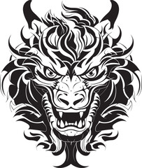 Frontal Dragon Head Logo Detailed Artwork Dragon Head Illustration Mythical Design