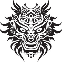 Dragon Head Illustration Frontal Emblem Mythical Creature Logo Detailed Design