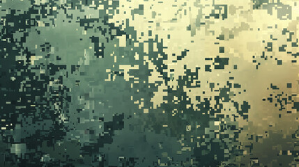 An abstract digital camo background featuring pixelated patterns in green hues, representing modern camouflage design used in military and tactical environments