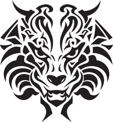 Mythical Creature Badge Front View Graphic Dragon Head Symbol Fantasy Emblem