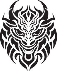 Fantasy Dragon Emblem Front View Design Vector Dragon Head Symbol Mythical Badge