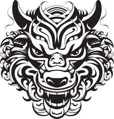 Fototapeta premium Dragon Head Illustration Detailed Emblem Frontal Dragon Head Icon Front View Symbol