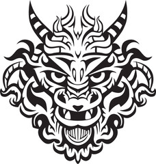 Fantasy Dragon Logo Front View Graphic Dragon Head Illustration Vector Design