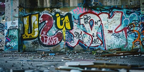 graffiti art on street wall grungy messy artful urban landscape