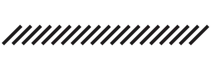 Slash line. Border with diagonal lines. Angle of tilt stripes. Black pattern of footer. Diagonal parallel lines divider strip. Tilt strip geometric abstract border. Slash divider. Vector illustration