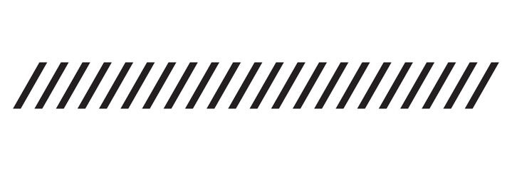 Slash line. Border with diagonal lines. Angle of tilt stripes. Black pattern of footer. Diagonal parallel lines divider strip. Tilt strip geometric abstract border. Slash divider. Vector illustration
