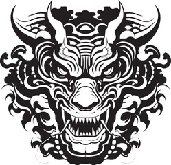 Frontal Dragon Head Icon Detailed Design Concept Dragon Head Badge Iconic Emblem Representation