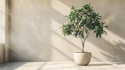 Fototapeta premium Indoor Ficus elastica tree in a minimalist room