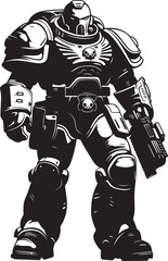 Futuristic War Robot Army Man Logo Vector Illustration Robot Soldier with Weapon Icon Military Futuristic Design