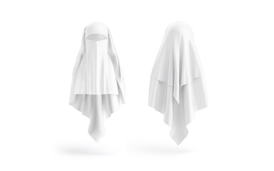 Blank white female niqab mockup, front and back view