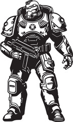 Army Cyborg Logo Soldier with Weapon Futuristic Soldier Badge Robot Army Man Illustration