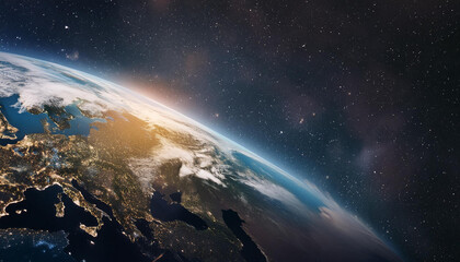 View on planet Earth, globe from space. Scientific astronomy. Galaxy concept.
