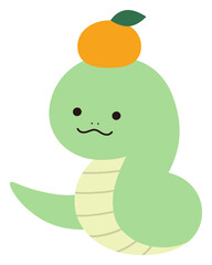 かわいい蛇のベクターイラスト　へび　みかん　巳年　干支　十二支　正月　
