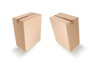 3D Closed Cardboard Box Flying Isolated On White