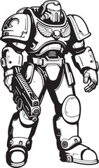 Military Futuristic Badge Robot Soldier with Weapon Futuristic Army Man Emblem Vector Illustration