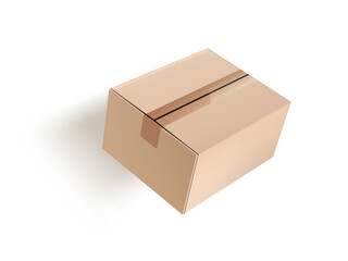 Fototapeta premium 3D Closed Cardboard Box Flying Isolated On White