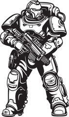 Futuristic Army Man Badge Army Man Design Robot Soldier with Weapon Logo Futuristic War Illustration