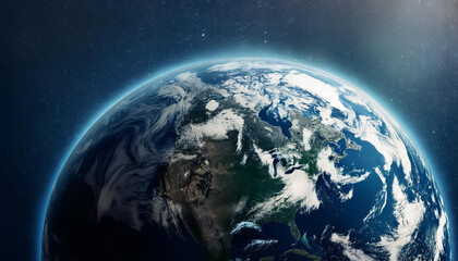 Obraz premium View on planet Earth, globe from space. Scientific astronomy. Galaxy concept.